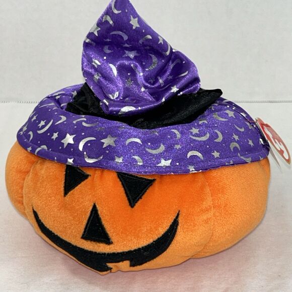 Gourdy 2005 TY Beanie Pluffies Retired Halloween Pumpkin Witch Jack OLantern NEW - Picture 8 of 9
